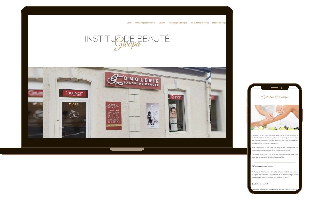 Maquette ordinateur et mobile du site de l’Institut Guapa créé par JOMP