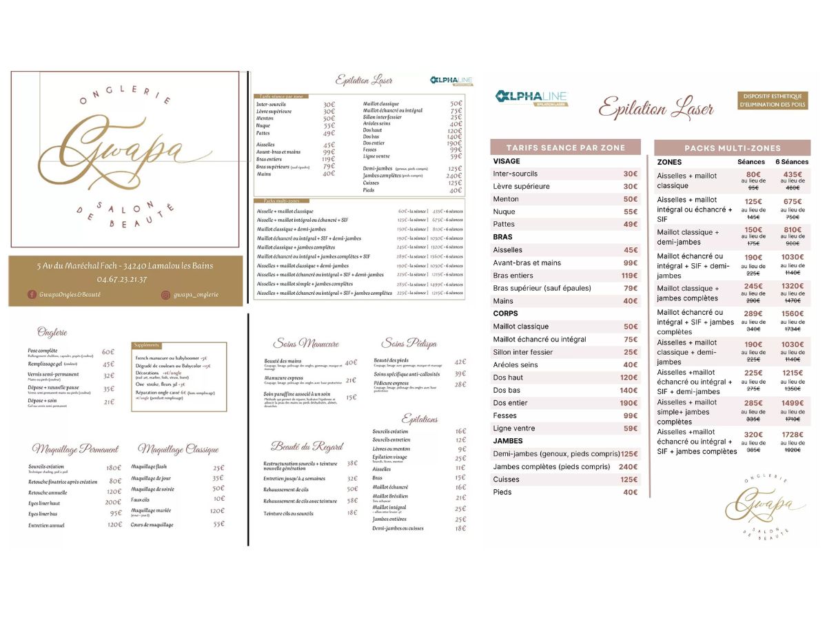 Site internet, flyer et affiches tarifaires réalisés pour Guapa Onglerie