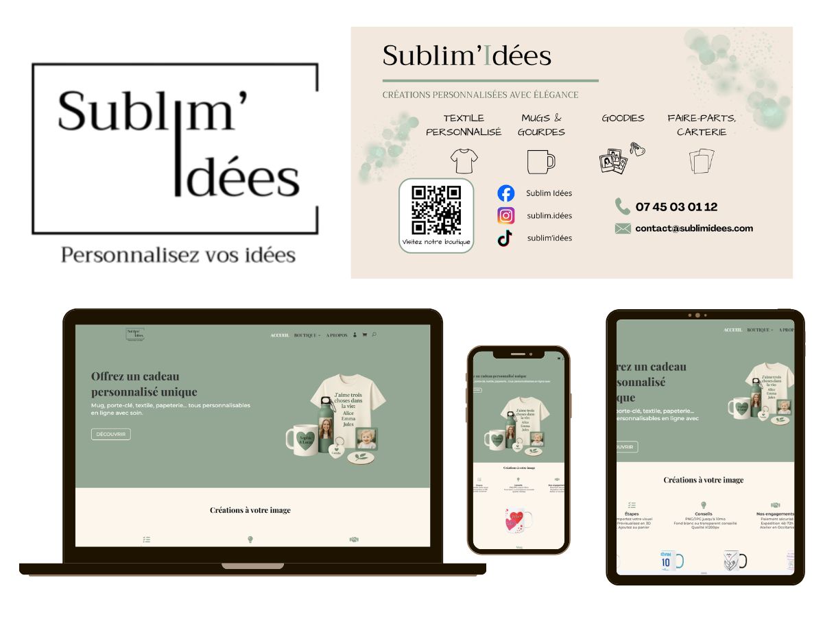 Site e-commerce, logo et carte de visite réalisés pour Sublim’Idées